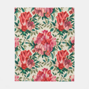 Couverture Polaire Élégant motif floral avec fleurs rouges et roses