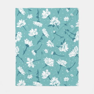 Couverture Polaire Élégant motif floral - Botanique Turquoise et blan