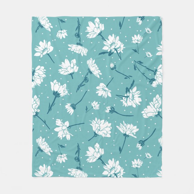 Couverture Polaire Élégant motif floral - Botanique Turquoise et blan (Devant)