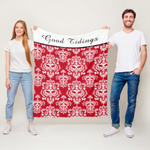 Couverture Polaire Elégant motif rouge blanc Damas Bonnes bouchées