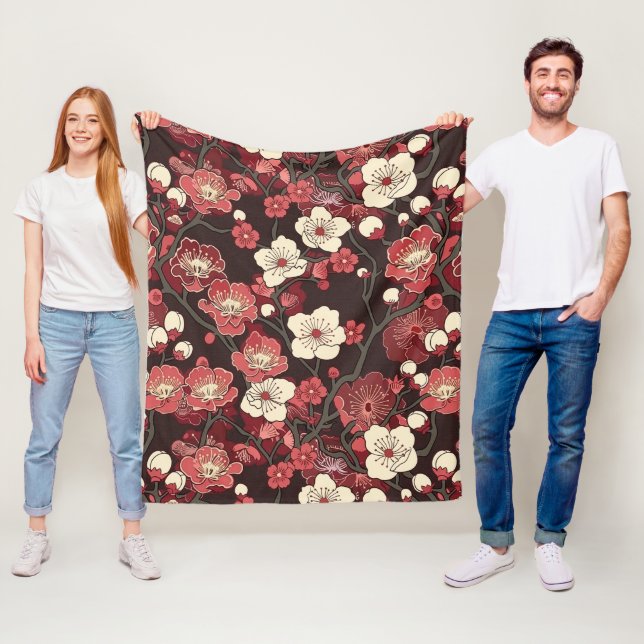 Couverture Polaire Élégant Motif sans couture en fleur de cerisier (1 (En situation)