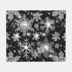 Couverture Polaire Élégant Noël noir blanc argent flocons de neige