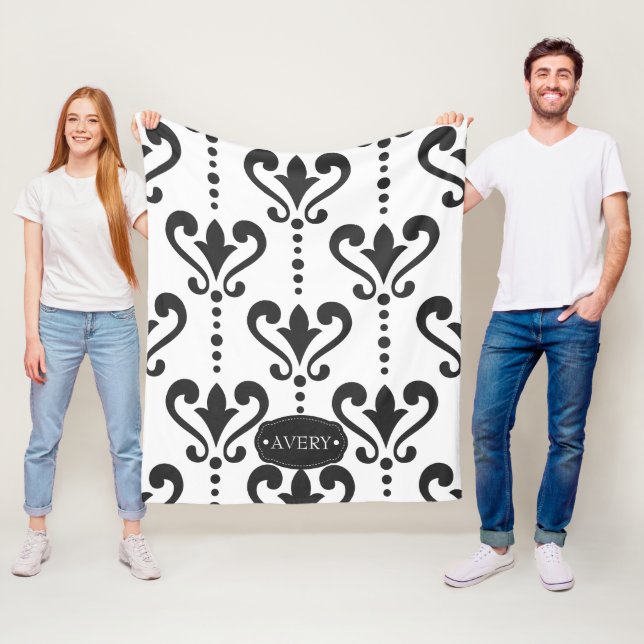 Couverture Polaire Elégant noir et blanc Damas Personnalisé (En situation)