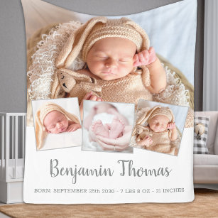 Couverture Polaire Elégant nouveau bébé personnalisé 4 photo Collage