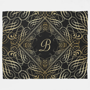 Couverture Polaire Élégant or Foil Look Scrollwork Script sur noir