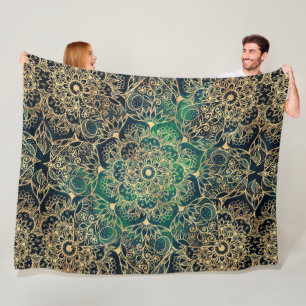Couverture Polaire Elégant or Mandala Floral Vert bleu