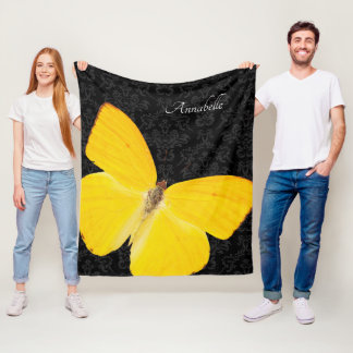 Couverture Polaire Elégant Papillon jaune Noir Damas Ajouter un nom