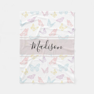Couverture Polaire Élégant Pastel Blanc Papillon Motif Nom des enfant
