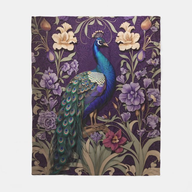 Couverture Polaire Elégant Peacock Sur Purple William Morris Inspiré (Devant)