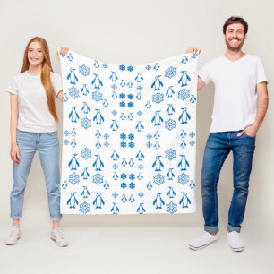 Couverture Polaire Élégant Pingouins Bleus avec Motif de flocons de n