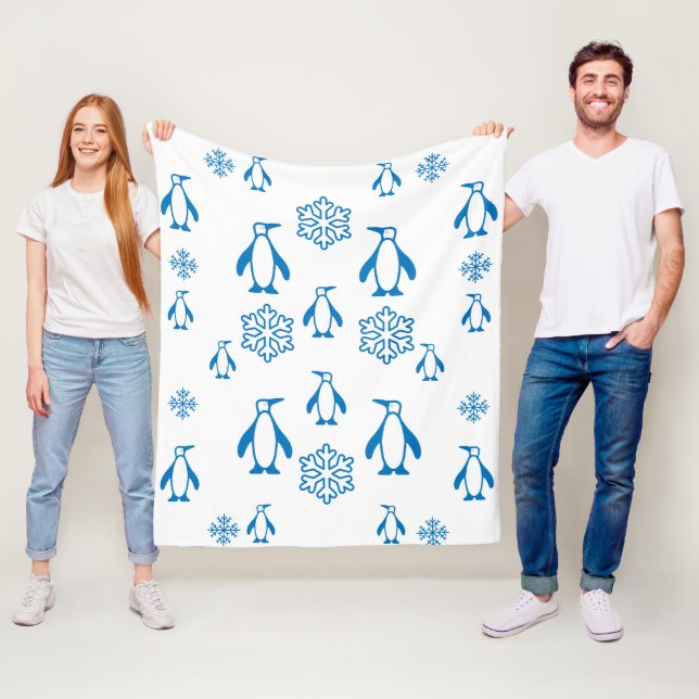Couverture Polaire Élégant Pingouins Bleus avec Motif de flocons de n (En situation)