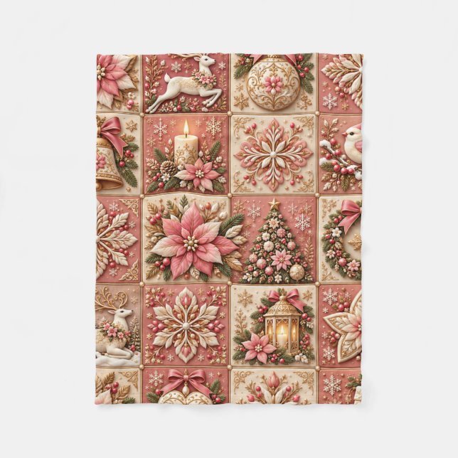 Couverture Polaire Elegant Pink Christmas Patchwork Blanket (Devant)