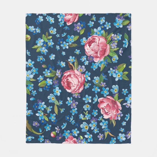 Couverture Polaire Élégant Pink Peonies Arrière - plan rétro (Devant)
