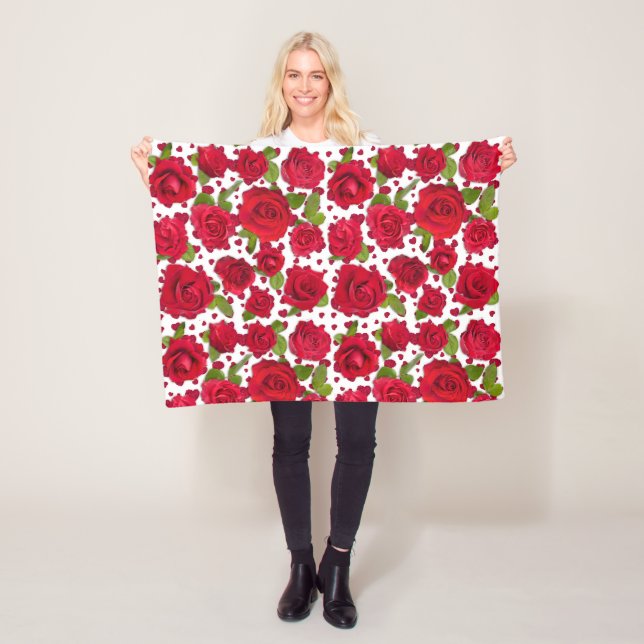 Couverture Polaire Elegant Red And Dark Pink Floral Roses Pattern (En situation)