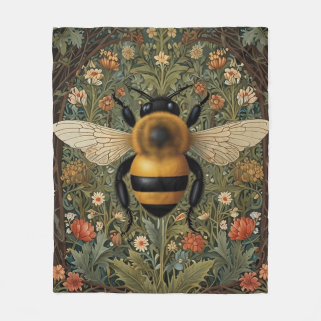 Couverture Polaire Elégant rétro bumblebee boho botanique floral art (Devant)