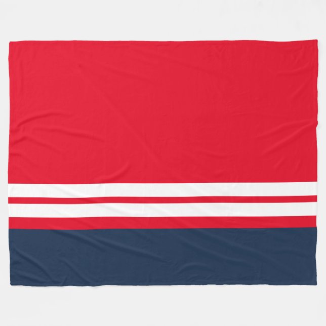 Couverture Polaire Élégant Rouge brillant Marine Bleu Blanc Stripes d (Devant (Horizontal))