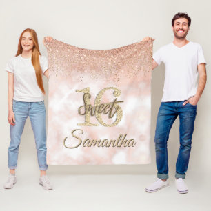 Couverture Polaire Élégant Sweet 16 Anniversaire Blush Pink Gold Pa