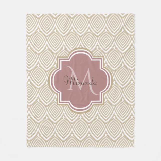 Couverture Polaire Élégant Tan Arched Scallops Mauve Monogramme Nom (Devant)