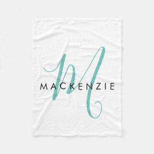 Couverture Polaire Élégant Turquoise de script blanc moderne Monogram