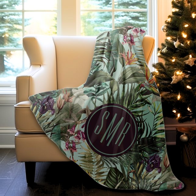 Couverture Polaire Elégant vert tropical feuille aqua motif (Créateur téléchargé)