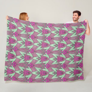 Couverture Polaire Élégant Vintage rose vert Art Nouveau Floral