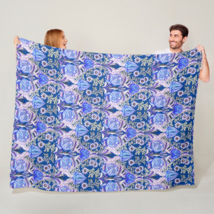Couverture Polaire Élégant Vintage Victorian Blue Flowers Motif