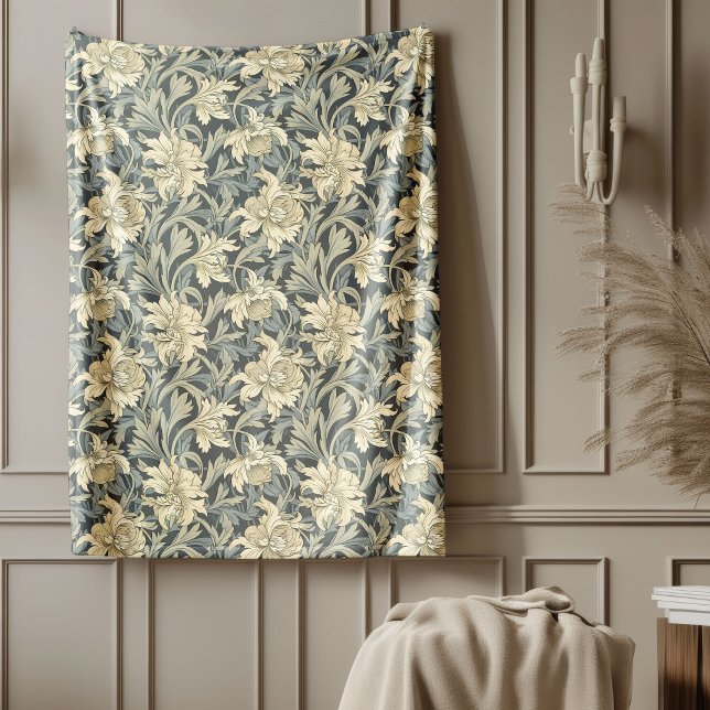 Couverture Polaire Elégant William Morris Motif pastel vert ivoire (Elegant William Morris Pattern pastel green ivory Fleece Blanket)