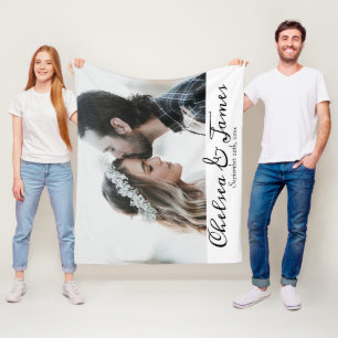 Couverture Polaire Élégante Calligraphie Couple Photo 