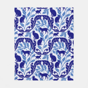 Couverture Polaire Élégante Chinoiserie Bleu noir chat-Whimsical