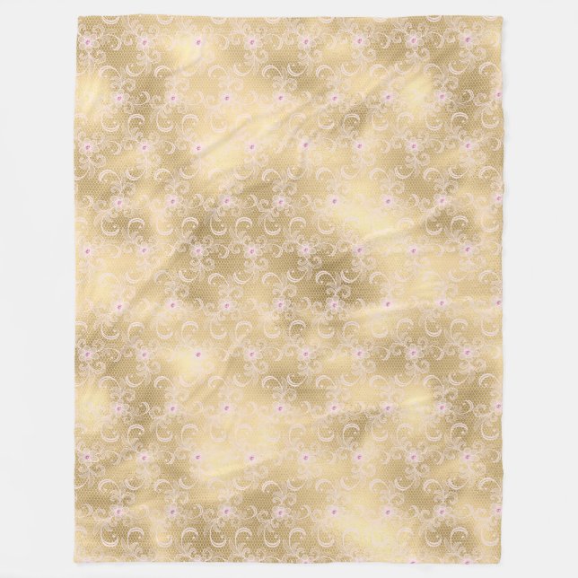 Couverture Polaire Elégante dentelle florale rose et or (Devant)