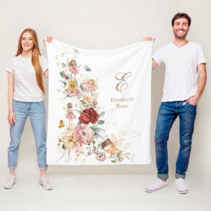 Couverture Polaire Elégante Fée Florale Jardin Monogramme Girl Nurser