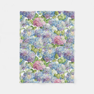 Couverture Polaire Élégante Hydrangée rose Bleu en fleurs florales