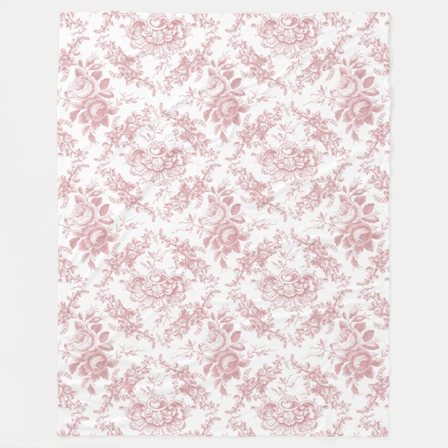 Couverture Polaire Élégante toile florale blanche et rose gravée (Devant)