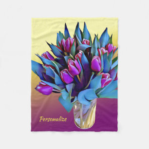 Couverture Polaire Elégante Tulipes pourpres Aquarelle Personnaliser