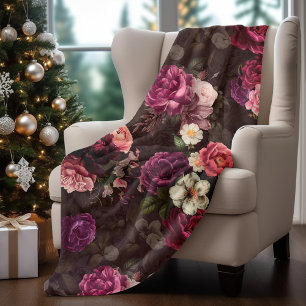 Couverture Polaire Élégantes fleurs roses et fleurs noires roses