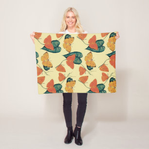 Couverture Polaire Élégants papillons Vintages et Motif Feuille