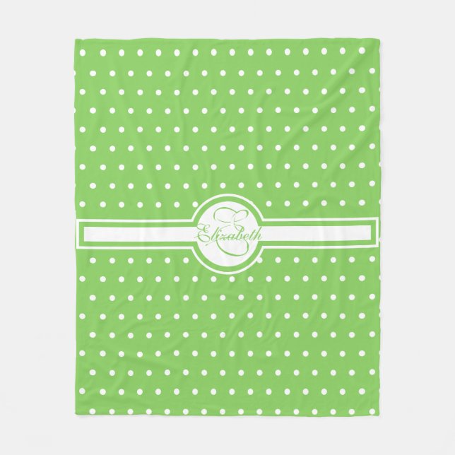 Couverture Polaire Élégants Pois blancs sur Monogramme vert (Devant)