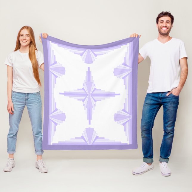 Couverture Polaire Elément Art déco en blanc & blanc molleton violet (En situation)
