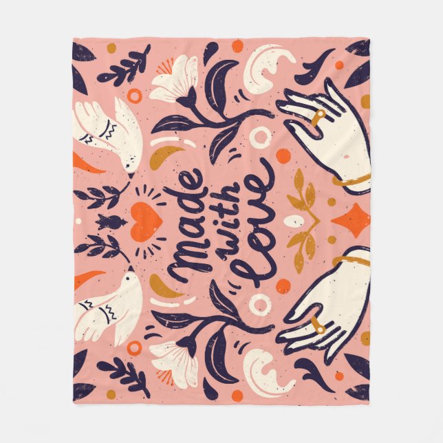 Couverture Polaire Éléments d'amour : composition rose vintage. (Devant)