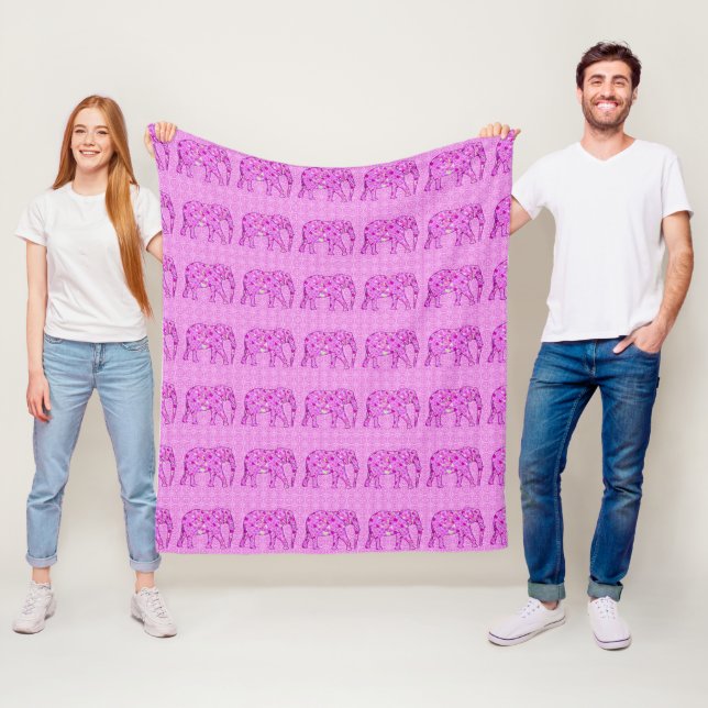 Couverture Polaire Eléphant à fleurs - orchidée et magenta (En situation)