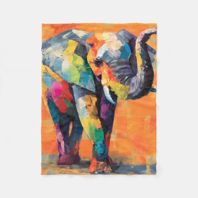 Couverture Polaire Eléphant arc-en-ciel Abstrait (Devant)