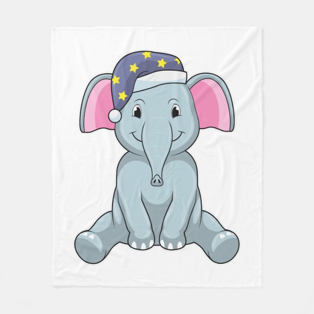 Couverture Polaire Eléphant au coucher avec casquette de nuit (Devant)