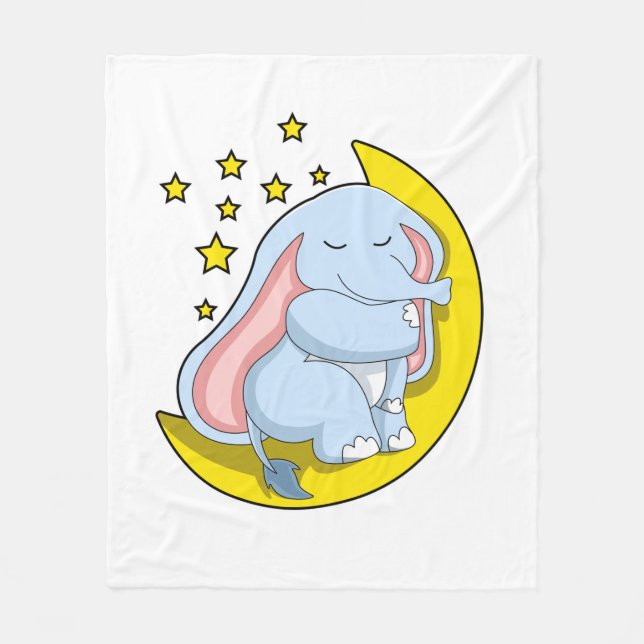 Couverture Polaire Eléphant avec lune et étoiles (Devant)