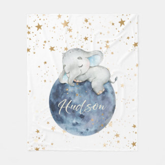 Couverture Polaire Eléphant bébé personnalisé sur la lune | 50x60 pol
