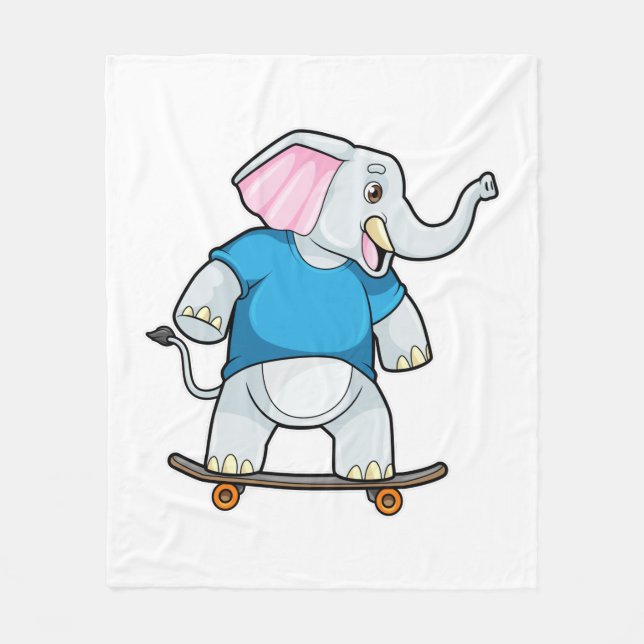 Couverture Polaire Elephant comme patineur avec skateboard (Devant)