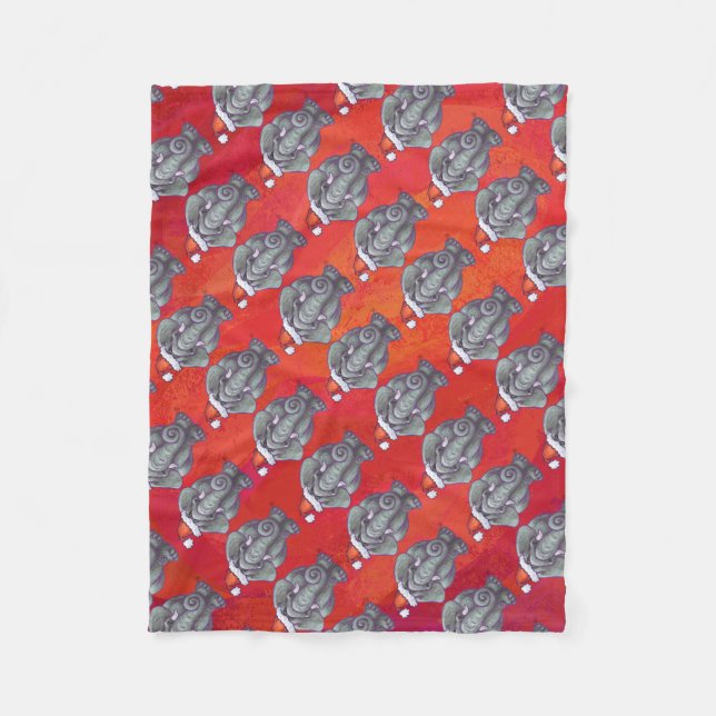 Couverture Polaire Éléphant de Noël sur fond rouge (Devant)