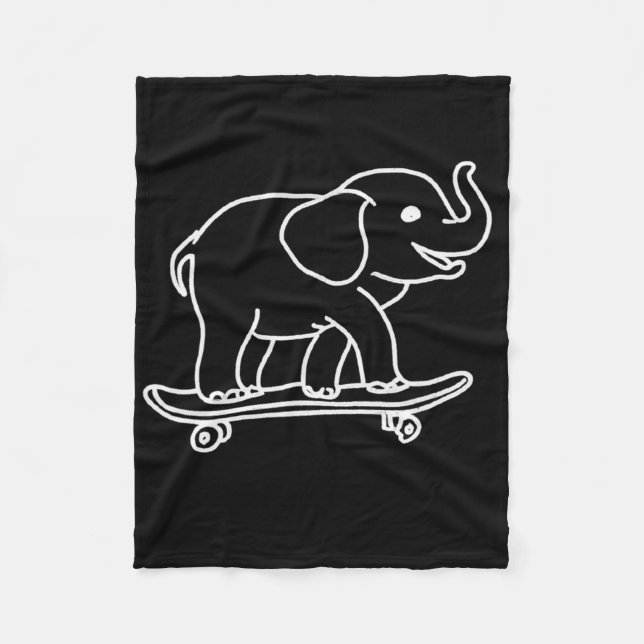 Couverture Polaire Éléphant de planche à roulettes dessin au trait (Devant)