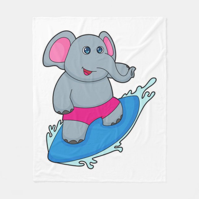 Couverture Polaire Éléphant en surfeur avec planche de surf (Devant)