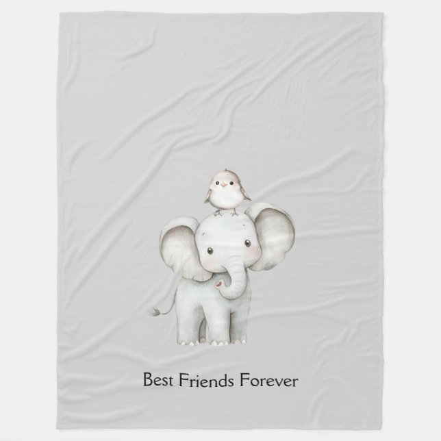 Couverture Polaire Éléphant et oiseau meilleurs amis (Devant)