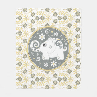 Couverture Polaire Eléphant Floral Jaune Blanc